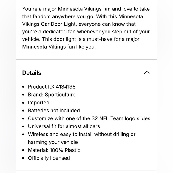 NFL Team Pride LED Car Door Light - Minnesota Vikings NEW - Picture 8 of 8